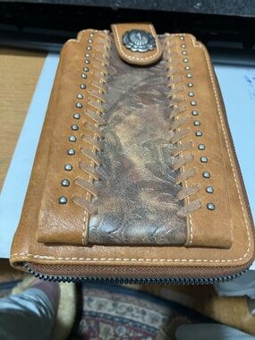 American Bling Faux Leather Zip Wallet with Concho Accent